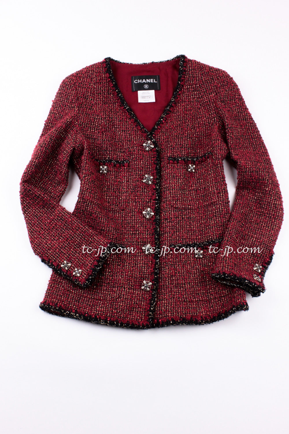CHANEL 11A Red Black Metallic Fantasy Tweed Jacket 38 40 シャネル レッド ブラック メタリック ファンタジー ツイード ジャケット 即発