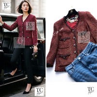 CHANEL 11A Red Black Metallic Fantasy Tweed Jacket 38 40 シャネル レッド ブラック メタリック ファンタジー ツイード ジャケット 即発