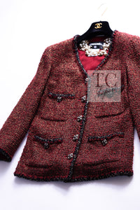 CHANEL 11A Red Black Metallic Fantasy Tweed Jacket 38 40 シャネル レッド ブラック メタリック ファンタジー ツイード ジャケット 即発