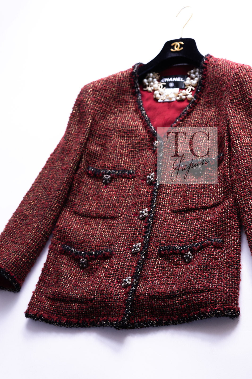 CHANEL 11A Red Black Metallic Fantasy Tweed Jacket 38 40 シャネル レッド ブラック メタリック ファンタジー ツイード ジャケット 即発