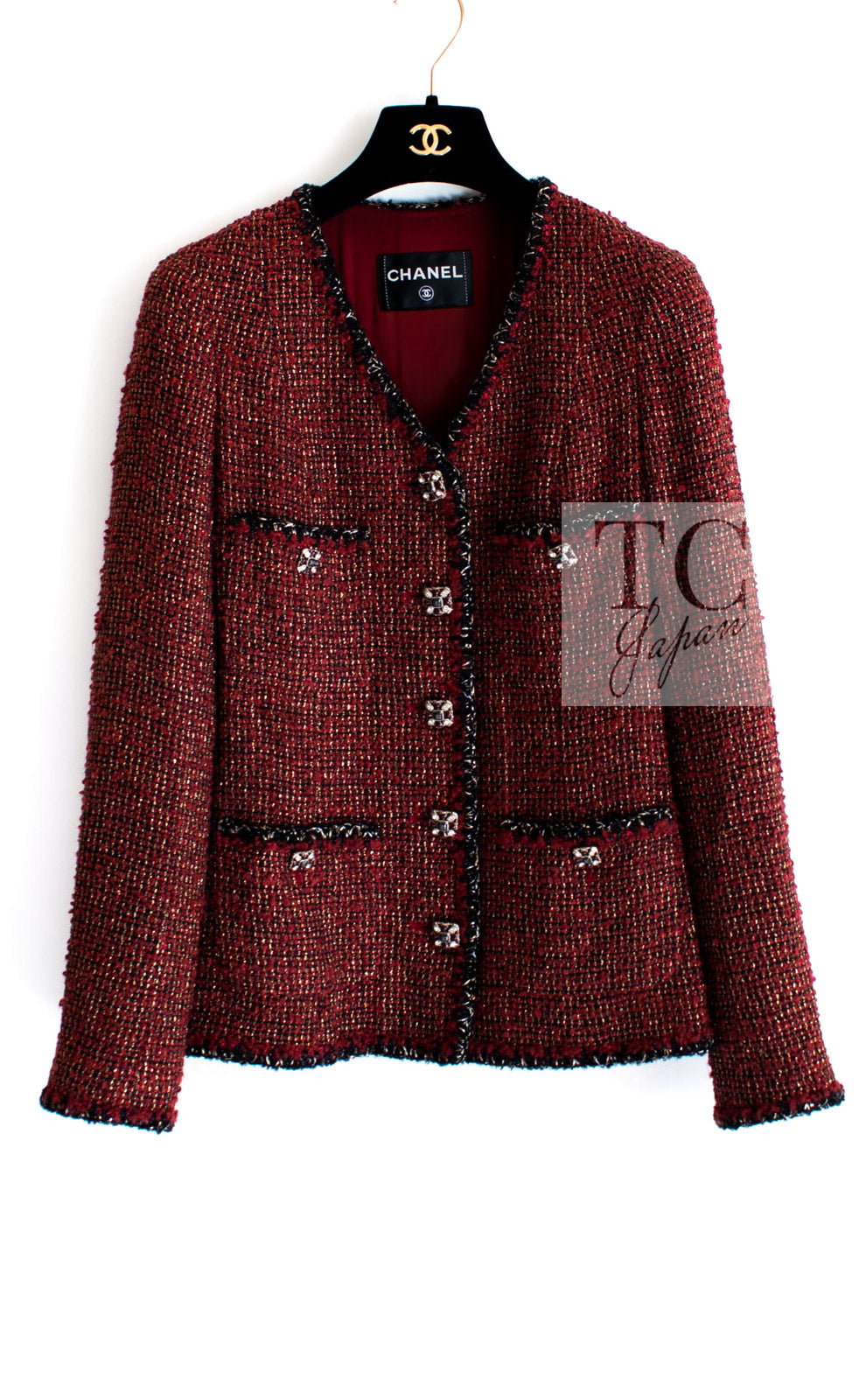 CHANEL Jacket 11A Red Black Gold Metallic Fantasy Tweed 40 シャネル ジャケット レッド ブラック ゴールド メタリック ファンタジー ツイード