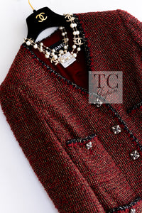 CHANEL 11A Red Black Metallic Fantasy Tweed Jacket 38 40 シャネル レッド ブラック メタリック ファンタジー ツイード ジャケット 即発
