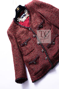 CHANEL 11A Red Black Metallic Fantasy Tweed Jacket 38 40 シャネル レッド ブラック メタリック ファンタジー ツイード ジャケット 即発