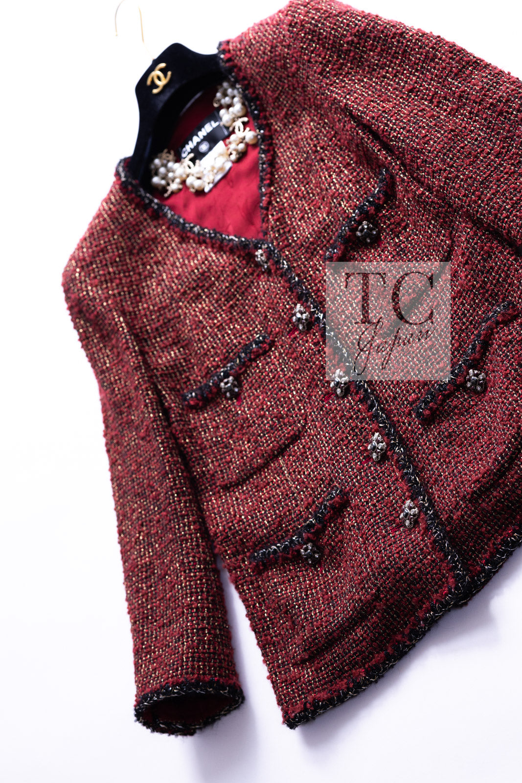 CHANEL 11A Red Black Metallic Fantasy Tweed Jacket 38 40 シャネル レッド ブラック メタリック ファンタジー ツイード ジャケット 即発