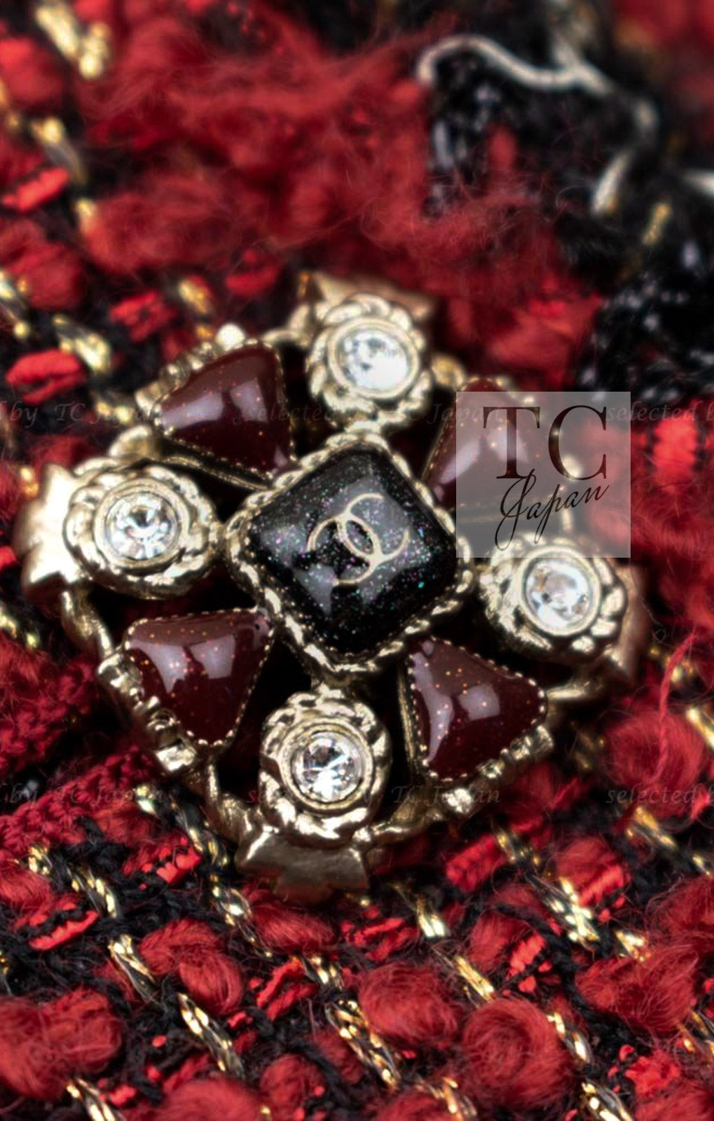 CHANEL 11A Red Black Metallic Fantasy Tweed Jacket 38 40 シャネル レッド ブラック メタリック ファンタジー ツイード ジャケット