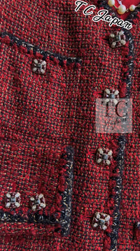CHANEL 11A Red Black Metallic Fantasy Tweed Jacket 38 40 シャネル レッド ブラック メタリック ファンタジー ツイード ジャケット 即発