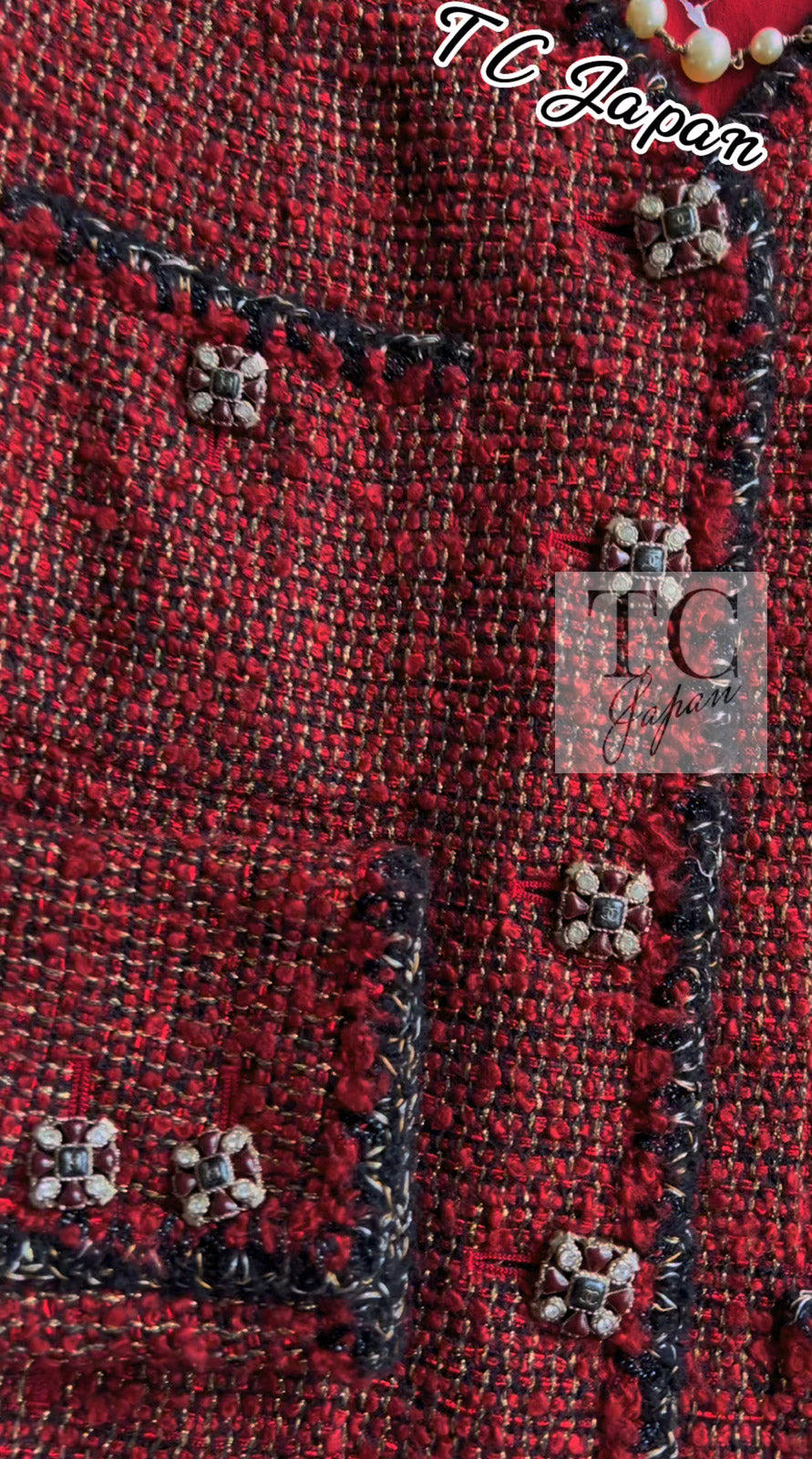 CHANEL 11A Red Black Metallic Fantasy Tweed Jacket 38 40 シャネル レッド ブラック メタリック ファンタジー ツイード ジャケット 即発