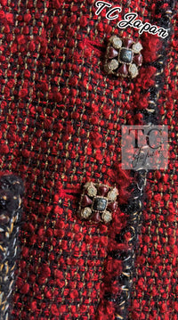 CHANEL 11A Red Black Metallic Fantasy Tweed Jacket 38 40 シャネル レッド ブラック メタリック ファンタジー ツイード ジャケット