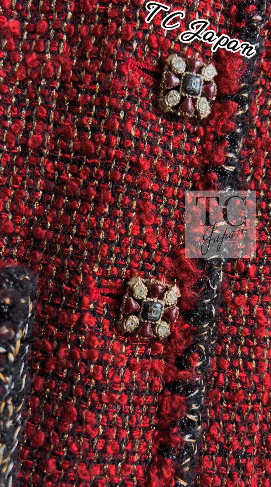CHANEL 11A Red Black Metallic Fantasy Tweed Jacket 38 40 シャネル レッド ブラック メタリック ファンタジー ツイード ジャケット