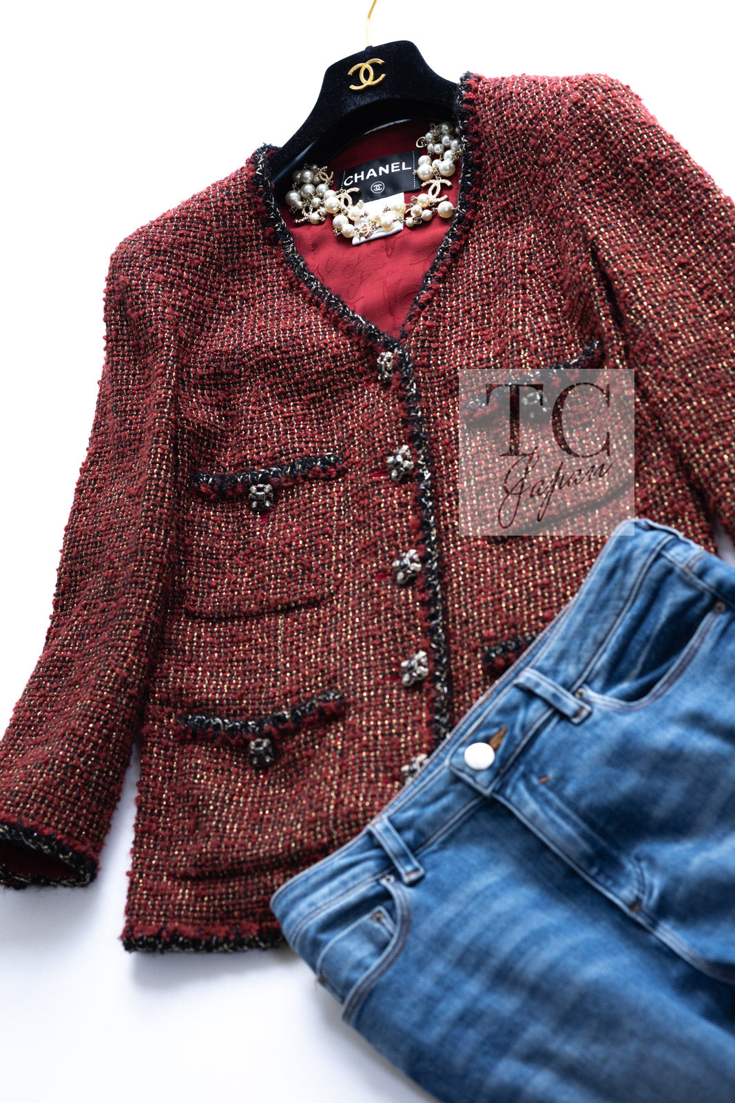 CHANEL 11A Red Black Metallic Fantasy Tweed Jacket 38 40 シャネル レッド ブラック メタリック ファンタジー ツイード ジャケット 即発
