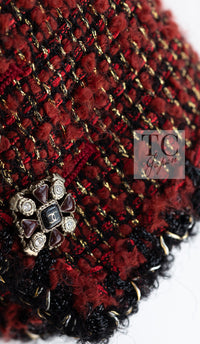 CHANEL 11A Red Black Metallic Fantasy Tweed Jacket 38 40 シャネル レッド ブラック メタリック ファンタジー ツイード ジャケット
