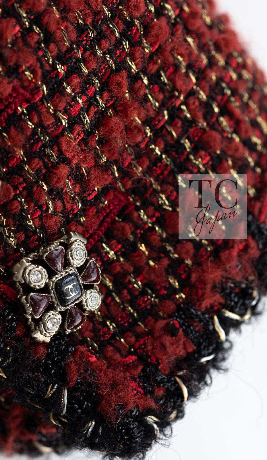 CHANEL 11A Red Black Metallic Fantasy Tweed Jacket 38 40 シャネル レッド ブラック メタリック ファンタジー ツイード ジャケット