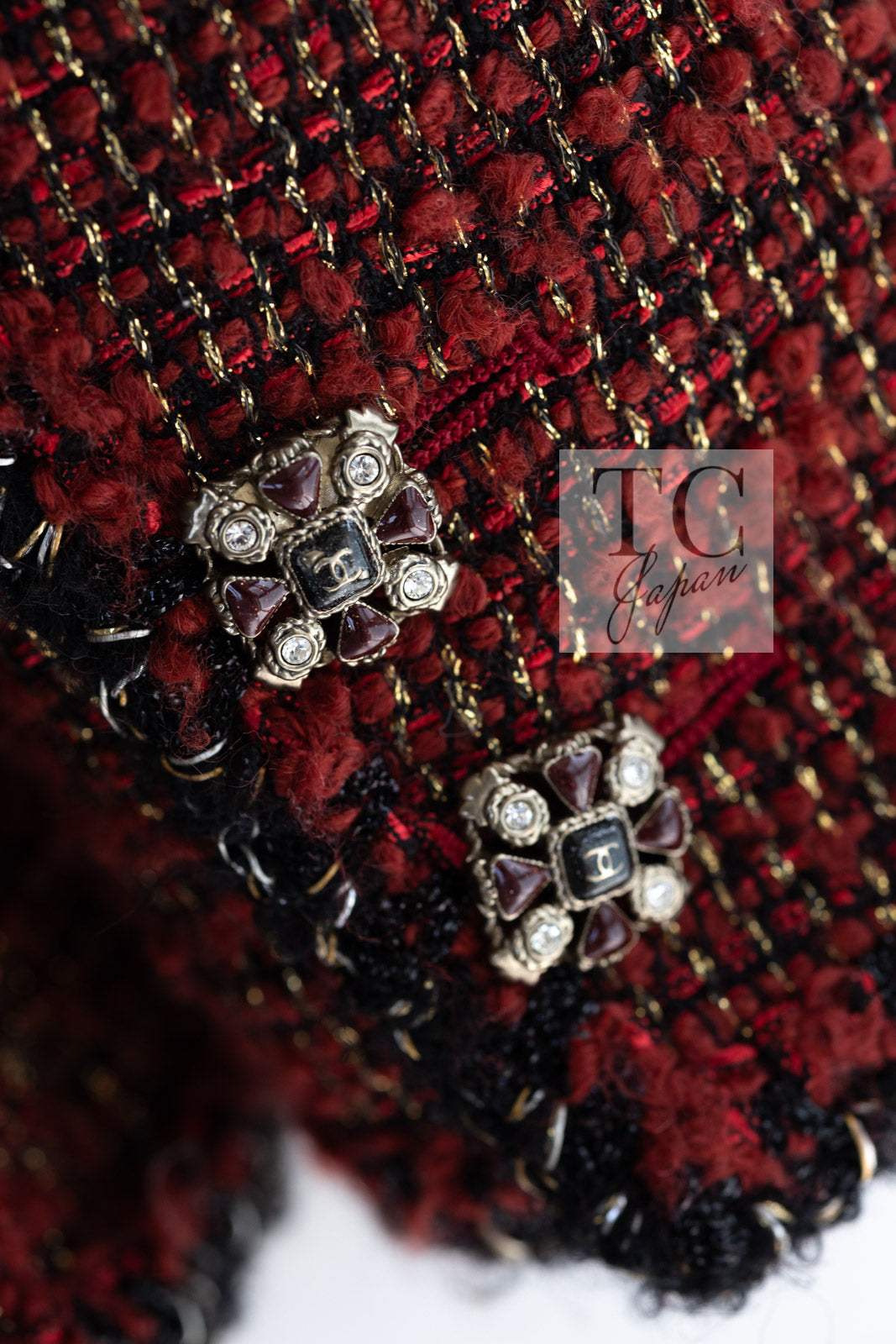 CHANEL 11A Red Black Metallic Fantasy Tweed Jacket 38 40 シャネル レッド ブラック メタリック ファンタジー ツイード ジャケット