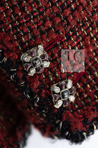 CHANEL Jacket 11A Red Black Gold Metallic Fantasy Tweed 40