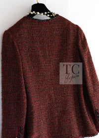 CHANEL 11A Red Black Metallic Fantasy Tweed Jacket 38 40 シャネル レッド ブラック メタリック ファンタジー ツイード ジャケット 即発