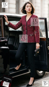 CHANEL Cape Coat Black Red Trim Metallic Tweed Poncho 38