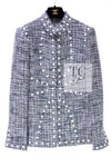 CHANEL 03A Gray Multicolor White Studded Stand Collar Tweed Jacket 36 シャネル グレー マルチカラー ホワイト スタッズ スタンド襟 ツイード ジャケット 即発