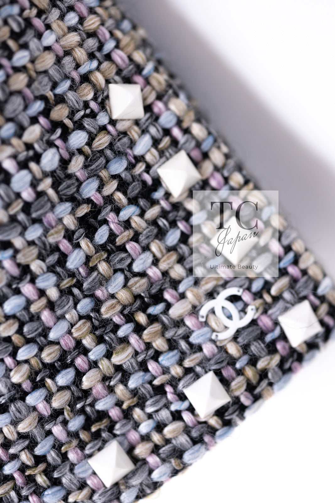 シャネル ジャケット CHANEL 03A グレー マルチカラー ホワイト 襟