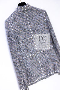 CHANEL 03A Gray Multicolor White Studded Stand Collar Tweed Jacket 36 シャネル グレー マルチカラー ホワイト スタッズ スタンド襟 ツイード ジャケット 即発