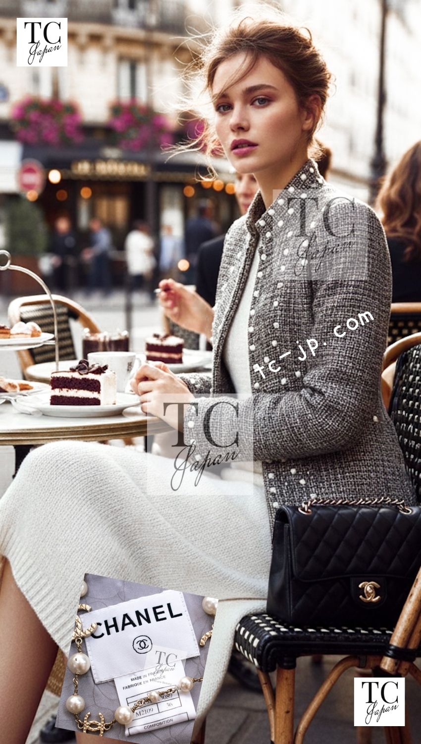 CHANEL 03A Gray Multicolor White Studded Stand Collar Tweed Jacket 36 シャネル グレー マルチカラー ホワイト スタッズ スタンド襟 ツイード ジャケット 即発