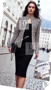 CHANEL 03A Gray Multicolor White Studded Stand Collar Tweed Jacket 36 シャネル グレー マルチカラー ホワイト スタッズ スタンド襟 ツイード ジャケット 即発