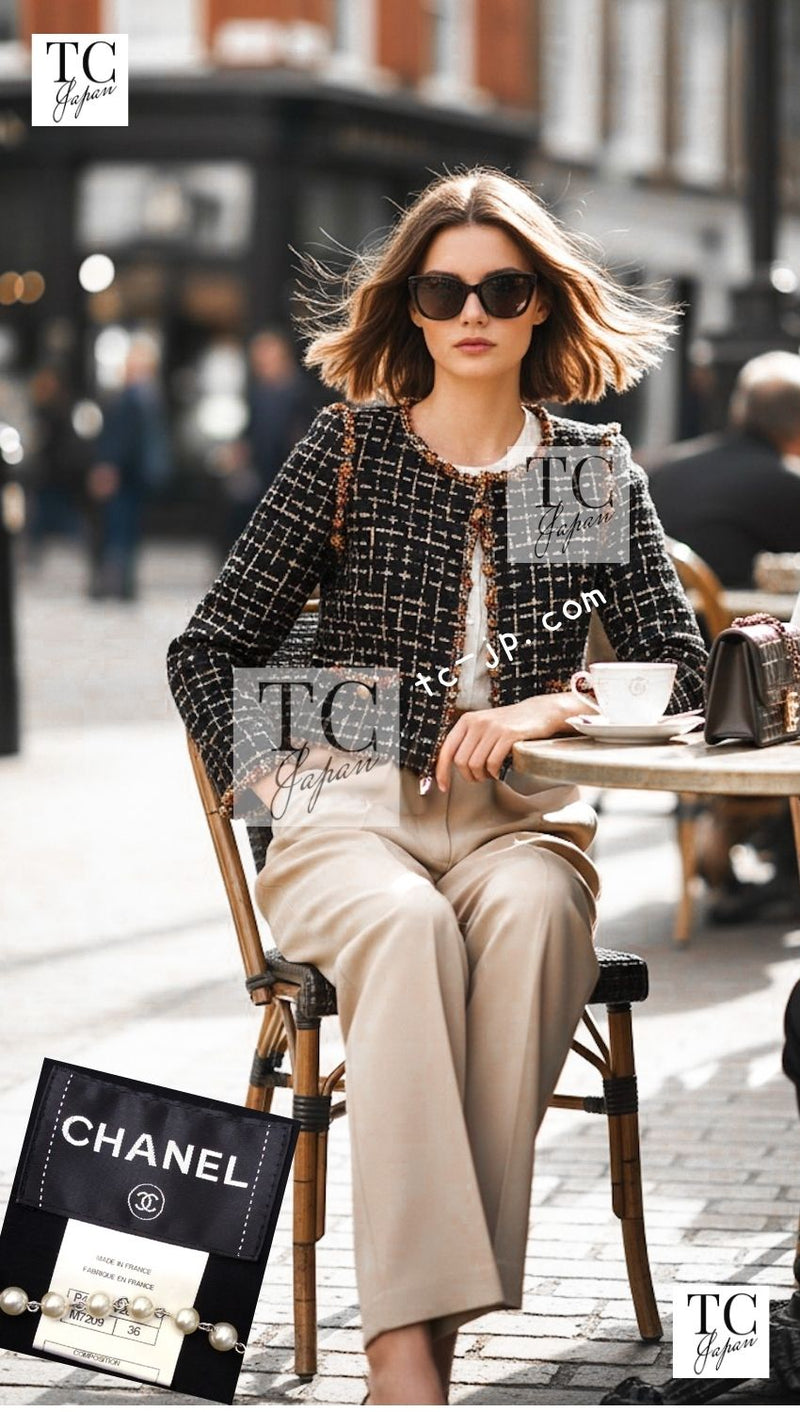 CHANEL 11C Black Brown Gold Lesage Cropped Jacket 36 シャネル ブラック ブラウン ゴールド ルサージュ クロップド ジャケット 即発