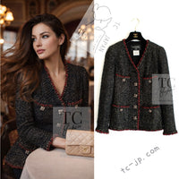 CHANEL 11A Black Red Metallic Fantasy Tweed Jacket 34 36 シャネル ブラック レッド メタリック ファンタジー ツイード ジャケット 即発