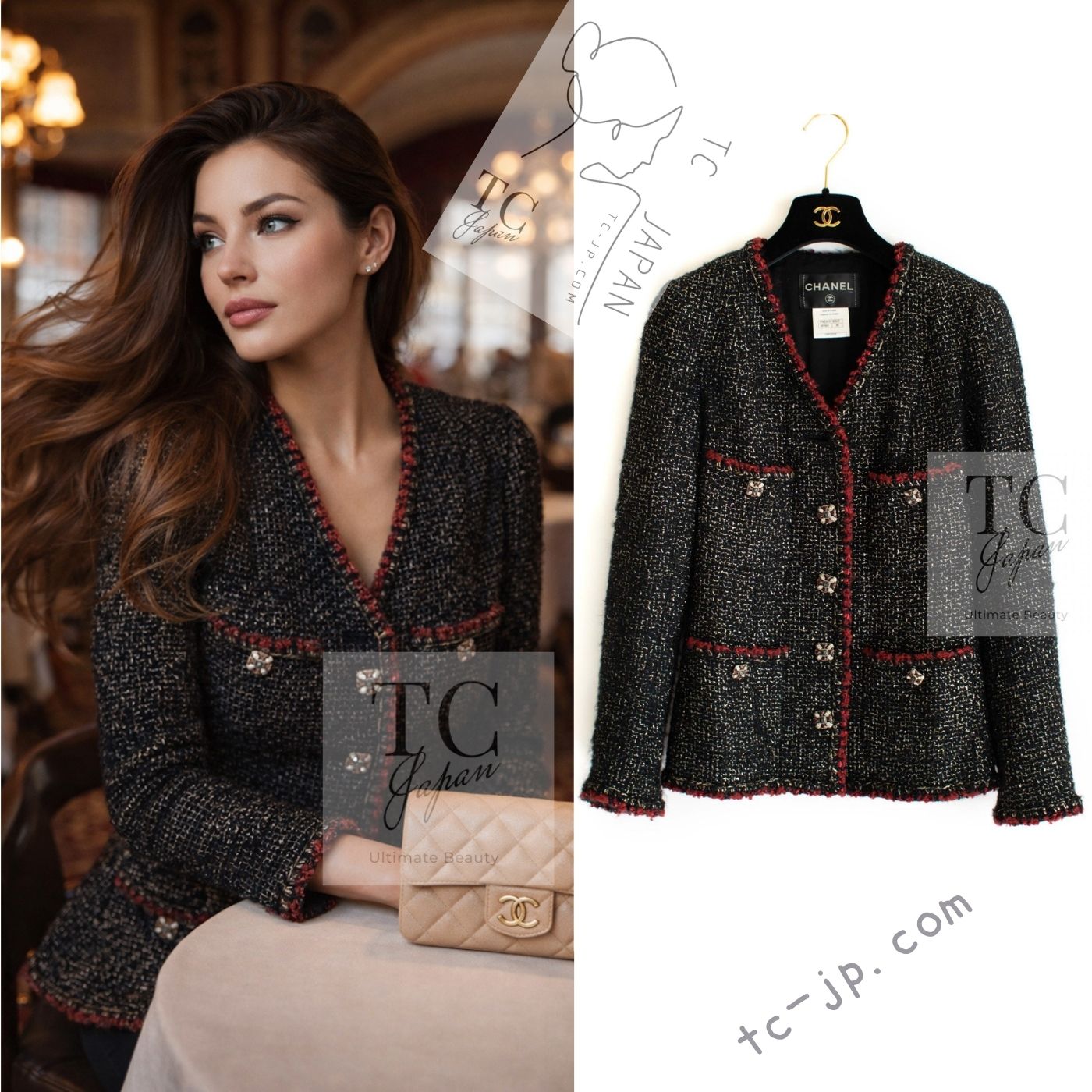 CHANEL 11A Black Red Metallic Fantasy Tweed Jacket 34 36 シャネル ブラック レッド メタリック ファンタジー ツイード ジャケット 即発