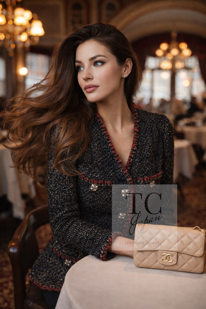 CHANEL 11A Black Red Metallic Fantasy Wool Tweed Jacket 34 36 38 シャネル ブラック レッド メタリック ファンタジー ウール ツイード ジャケット 即発