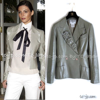 CHANEL 03C Gray Moss Calfskin Leather Camellia Jacket 38 シャネル モス グレー カメリア カーフスキン レザー ジャケット 即発