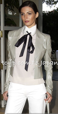 CHANEL 03C Gray Moss Calfskin Leather Camellia Jacket 38 シャネル モス グレー カメリア カーフスキン レザー ジャケット 即発