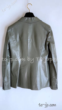 CHANEL 03C Gray Moss Calfskin Leather Camellia Jacket 38 シャネル モス グレー カメリア カーフスキン レザー ジャケット 即発