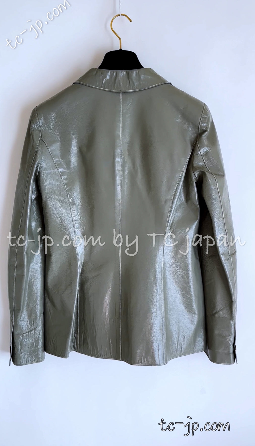 CHANEL 03C Gray Moss Calfskin Leather Camellia Jacket 38 シャネル モス グレー カメリア カーフスキン レザー ジャケット 即発