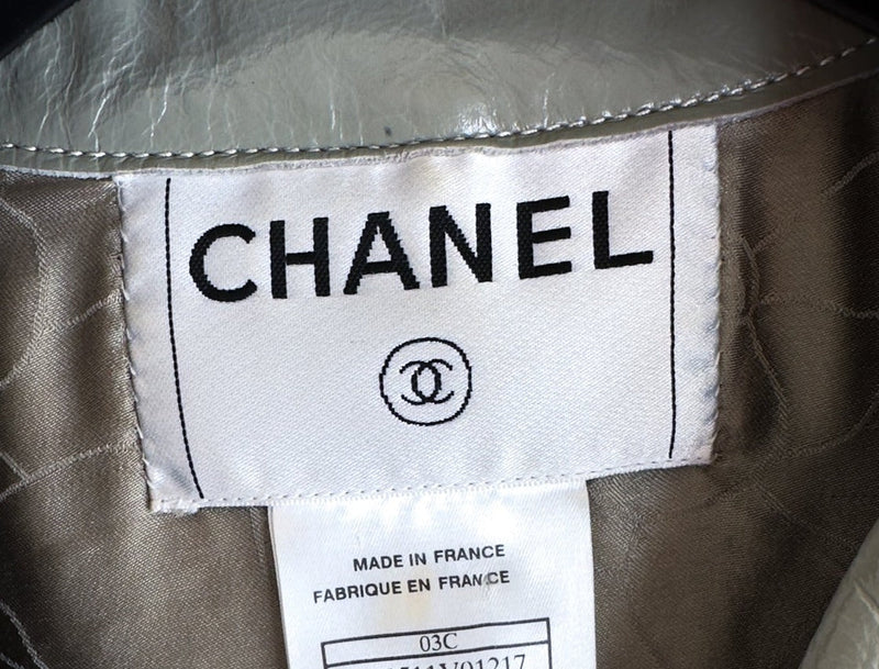 CHANEL 03C Gray Moss Calfskin Leather Camellia Jacket 38 シャネル モス グレー カメリア カーフスキン レザー ジャケット 即発