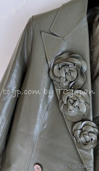CHANEL 03C Gray Moss Calfskin Leather Camellia Jacket 38 シャネル モス グレー カメリア カーフスキン レザー ジャケット 即発