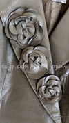 CHANEL 03C Gray Moss Calfskin Leather Camellia Jacket 38 シャネル モス グレー カメリア カーフスキン レザー ジャケット 即発