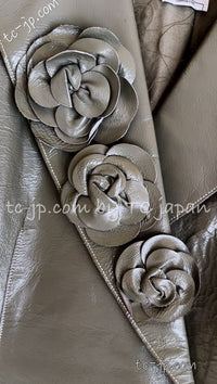 CHANEL 03C Gray Moss Calfskin Leather Camellia Jacket 38 シャネル モス グレー カメリア カーフスキン レザー ジャケット 即発