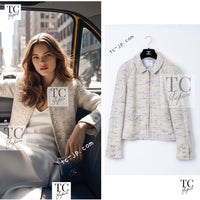 CHANEL 03C Ivory Blue Mix Wool Tweed Jacket 34 36 シャネル アイボリー ブルー ミックス ツイード ジャケット 即発