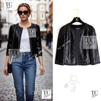 CHANEL 13C Black Sequins Cropped Party Zipper Jacket Keira Knightley 34 36 シャネル ブラック スパンコール クロップド丈 パーディー ジッパー ジャケット キーラ・ナイトレイ 着用 即発