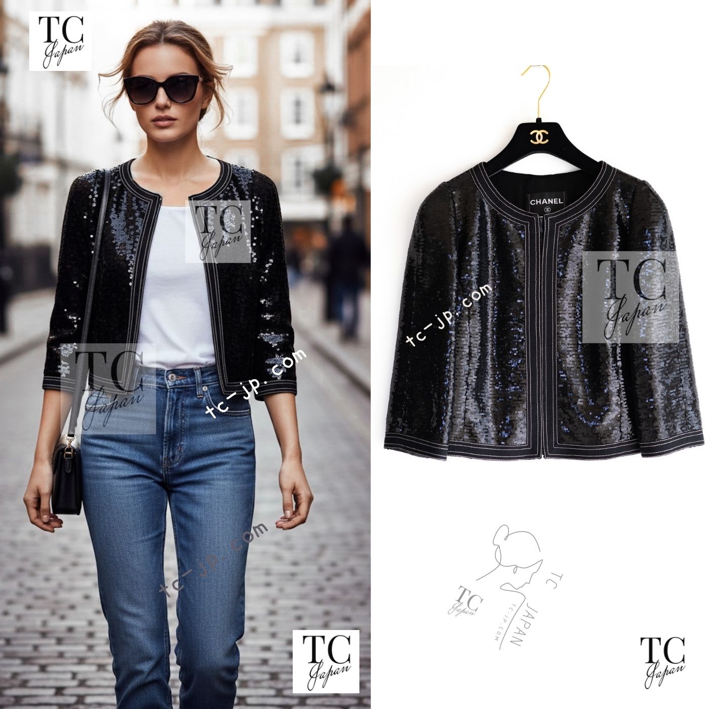 CHANEL 13C Black Sequins Cropped Party Zipper Jacket Keira Knightley 34 36 シャネル ブラック スパンコール クロップド丈 パーディー ジッパー ジャケット キーラ・ナイトレイ 着用 即発
