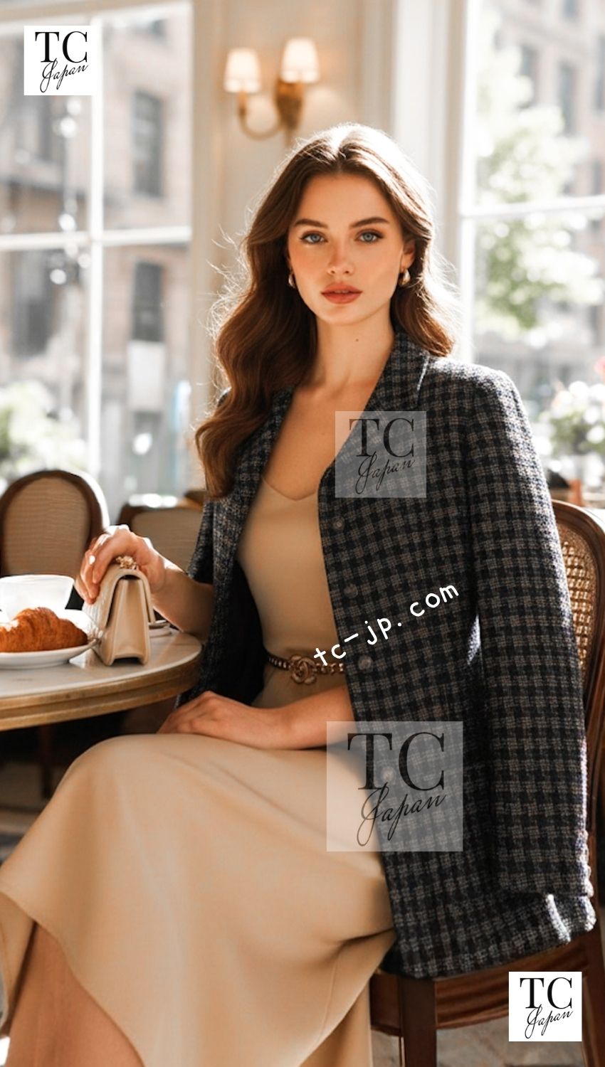 CHANEL 95A Vintage Black Beige Check Wool Tape Ribbon Tweed Jacket CC Button 36 38 シャネル ヴィンテージ ブラック ベージュ チェック 千鳥格子 柄 ウール テープ リボン ツイード ジャケット CCボタン 即発
