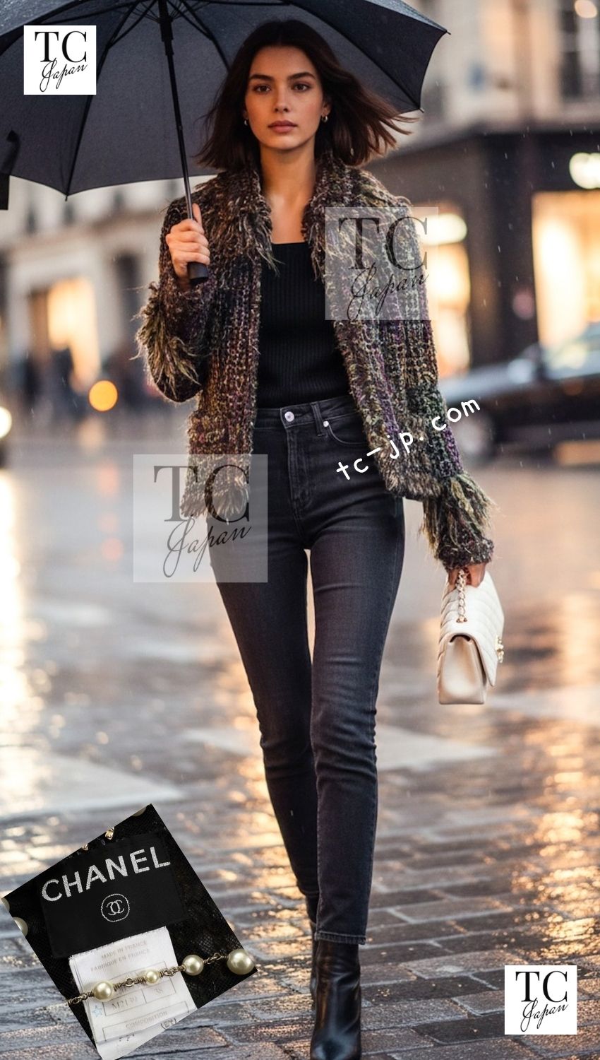 CHANEL 03A Green Multi Mohair Wool Poodle Tweed Jacket CC Logo Candy Button 38 40 シャネル グリーン モヘア ウール プードル ツイード ジャケット キャンディー CC ロゴボタン 即発 - TC JAPAN