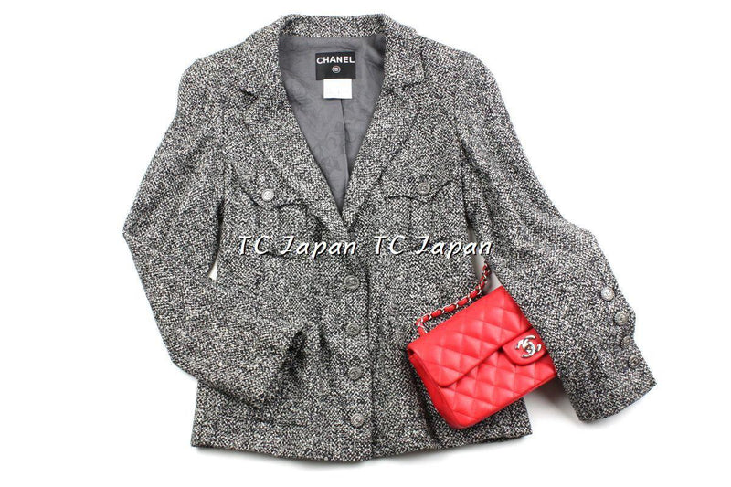 CHANEL 07S Black White Silk Tweed Jacket 42 シャネル ブラック ホワイト シルク100% ジャケット 即発