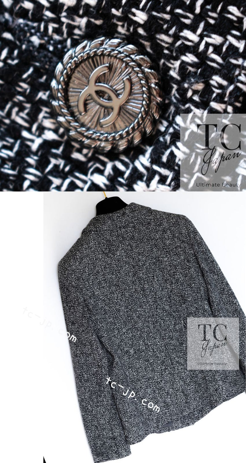 CHANEL 07S Black White Silk Tweed Jacket 42 シャネル ブラック ホワイト シルク100% ジャケット 即発