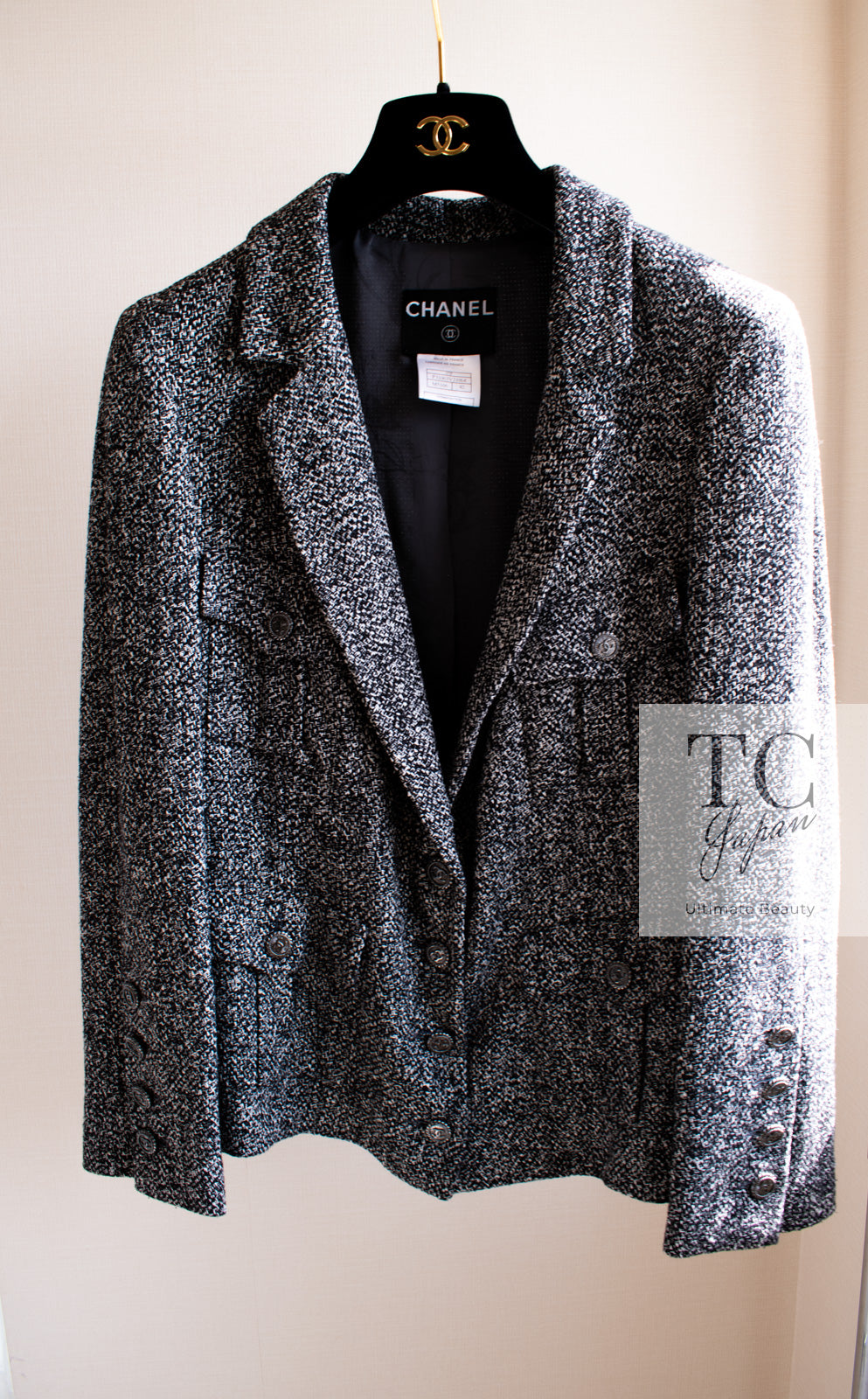 CHANEL 07S Black White Silk Tweed Jacket 42 シャネル ブラック ホワイト シルク100% ジャケット 即発