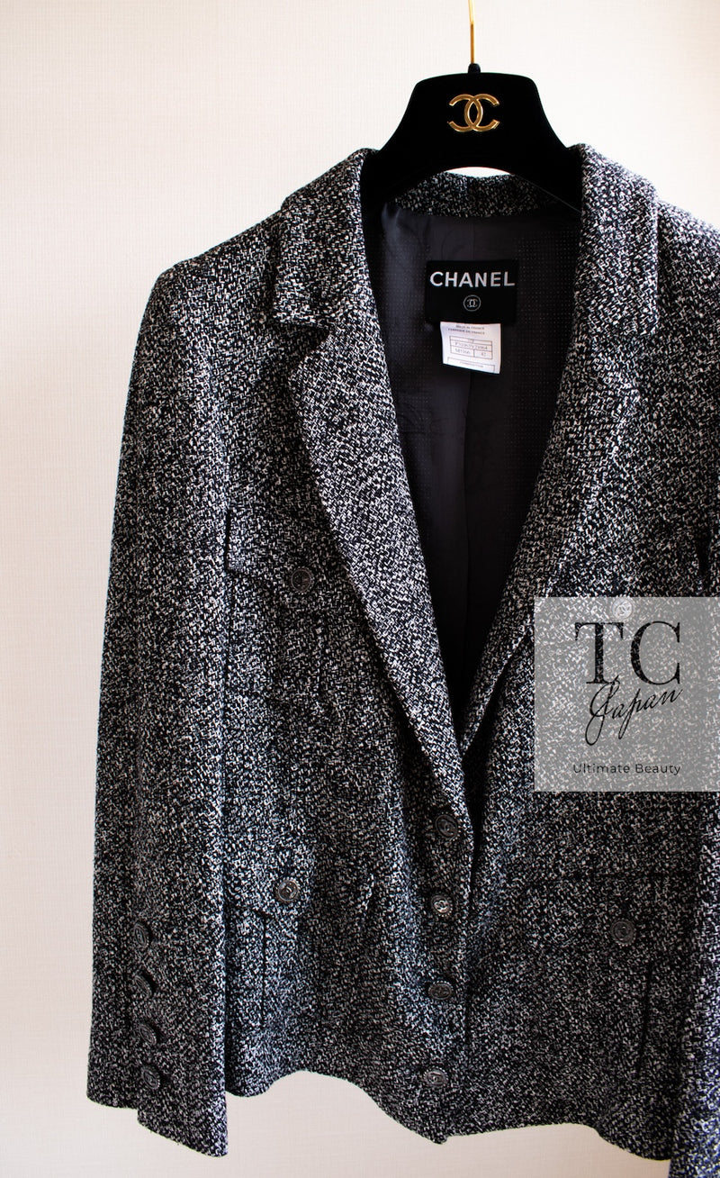 CHANEL 07S Black White Silk Tweed Jacket 42 シャネル ブラック ホワイト シルク100% ジャケット 即発