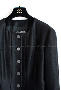 CHANEL 99A Vintage Black Cropped Collarless Jacket 38 40 シャネル ヴィンテージ ブラック ウール混合 ノーカラー ジャケット 即発