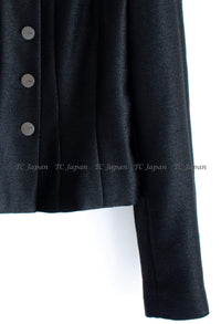 CHANEL 99A Vintage Black Cropped Collarless Jacket 38 40 シャネル ヴィンテージ ブラック ウール混合 ノーカラー ジャケット 即発
