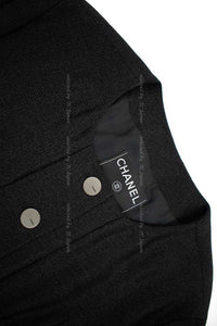 CHANEL 99A Vintage Black Cropped Collarless Jacket 38 40 シャネル ヴィンテージ ブラック ウール混合 ノーカラー ジャケット 即発