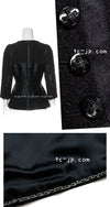 CHANEL 06A Black Wool Silk Ribbon Collarless Jacket Audrey Hepburn 38 シャネル ブラック ウール シルク リボン ノーカラー ジャケット オードリー ヘップバーン 即発